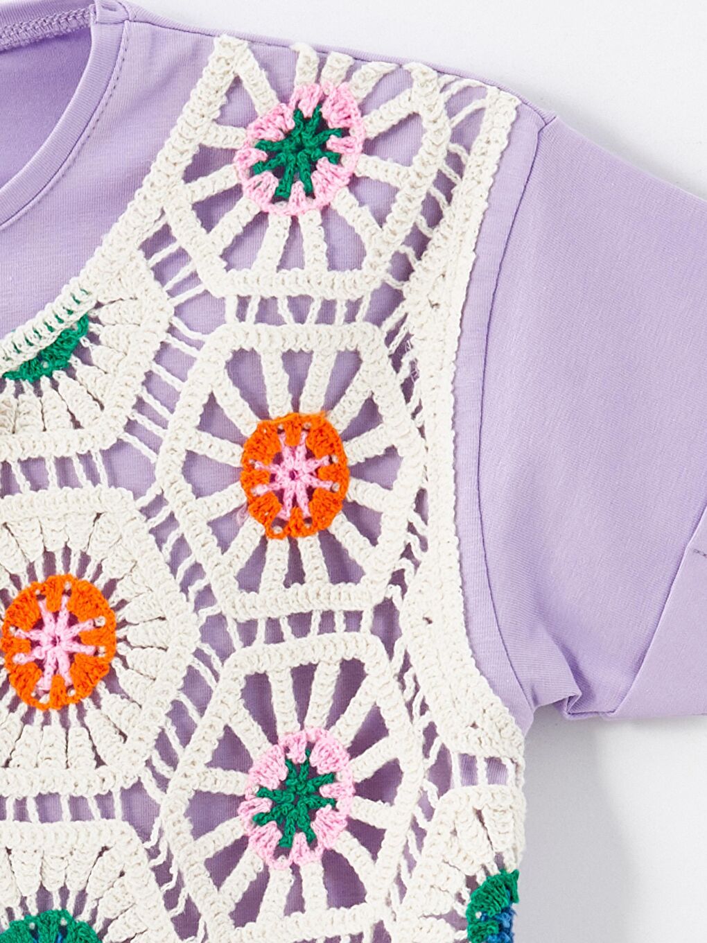 Lila Kız Çocuk Yelekli Dantelli Tişört-2