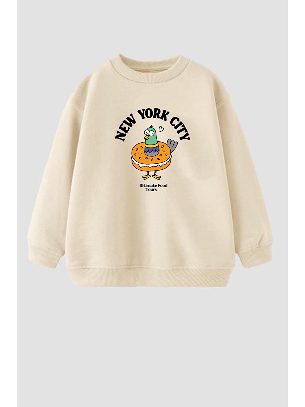 Bej Erkek Çocuk Baskılı 3 İplik Kumaş Pamuklu Sweatshirt-1