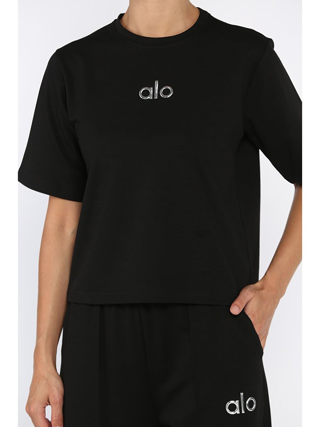 Siyah Kadın Çimalı Palazzo Pantolon Tişört İkili Takım-3