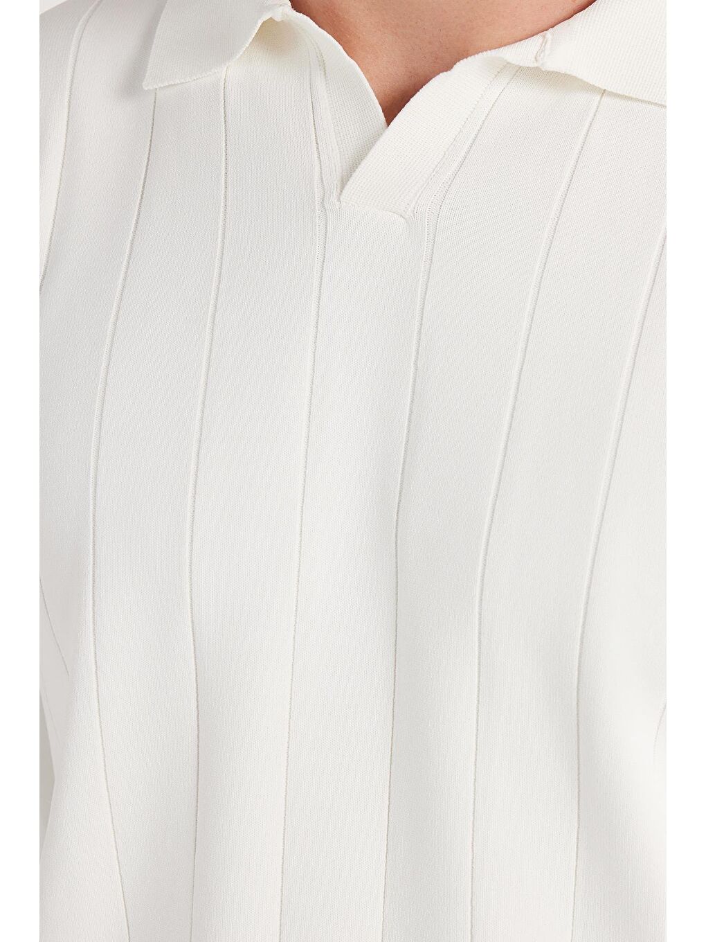 Erkek Slim Fit Dar Kesim Uzun Kol Polo Yaka Çizgili Beyaz Kazak-2