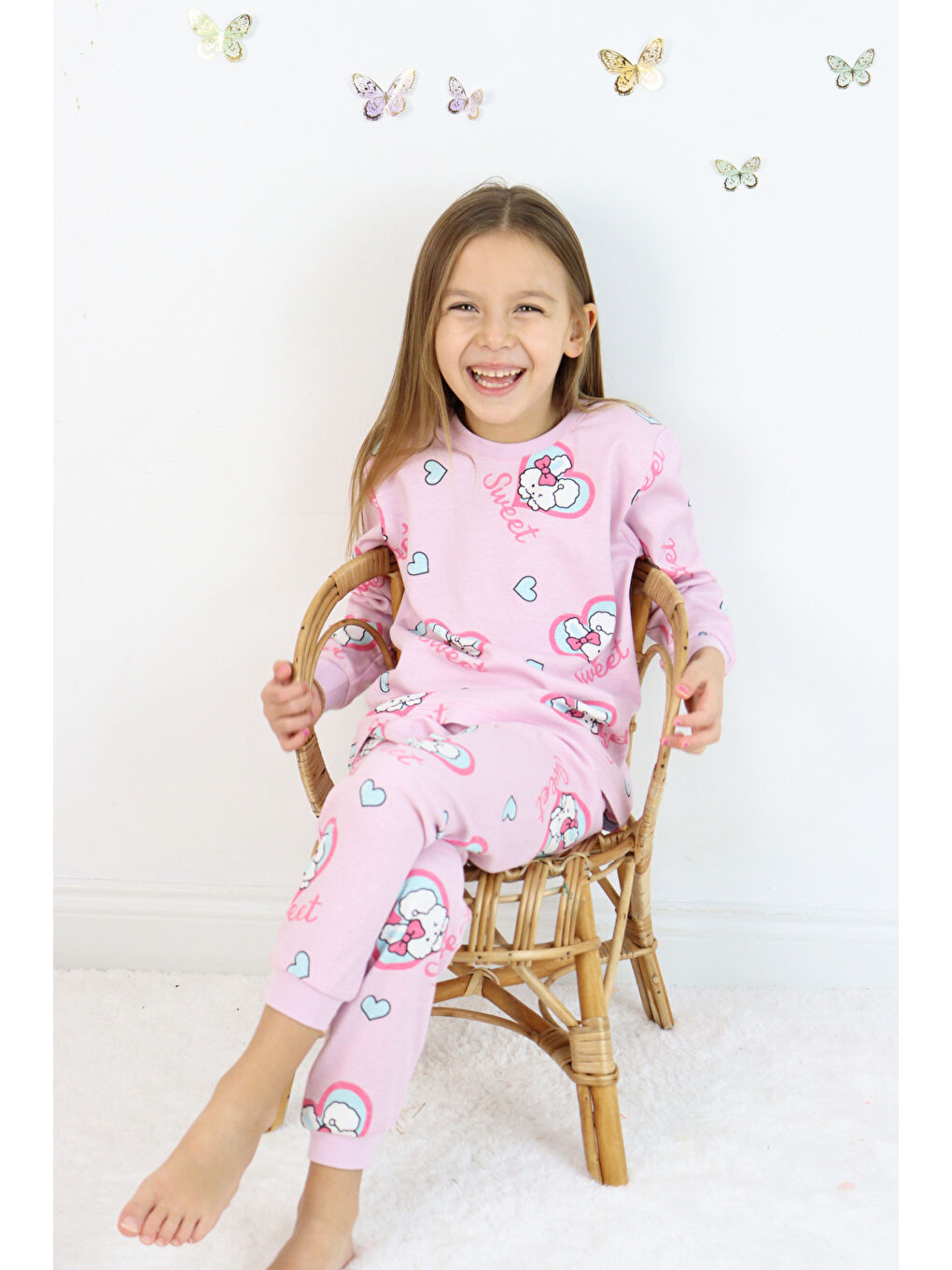Pembe Kız Çocuk Orta Kalınlıkta Basic Baskılı Pijama Takımı-2