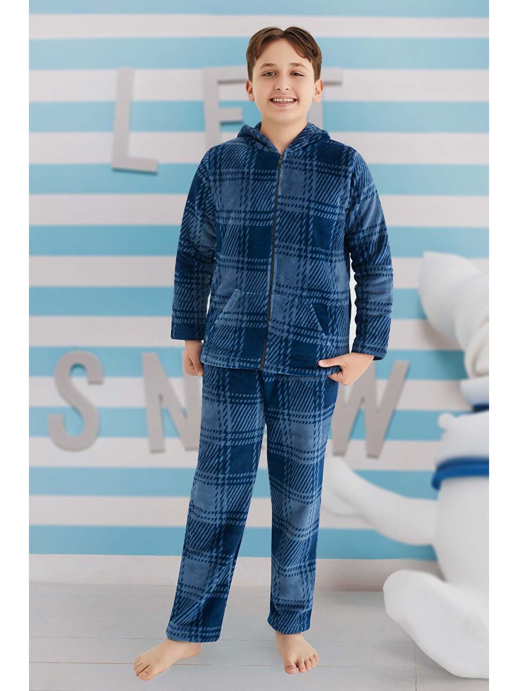 Erkek Çocuk Polar Pijama Takımı 240524 Mavi-1
