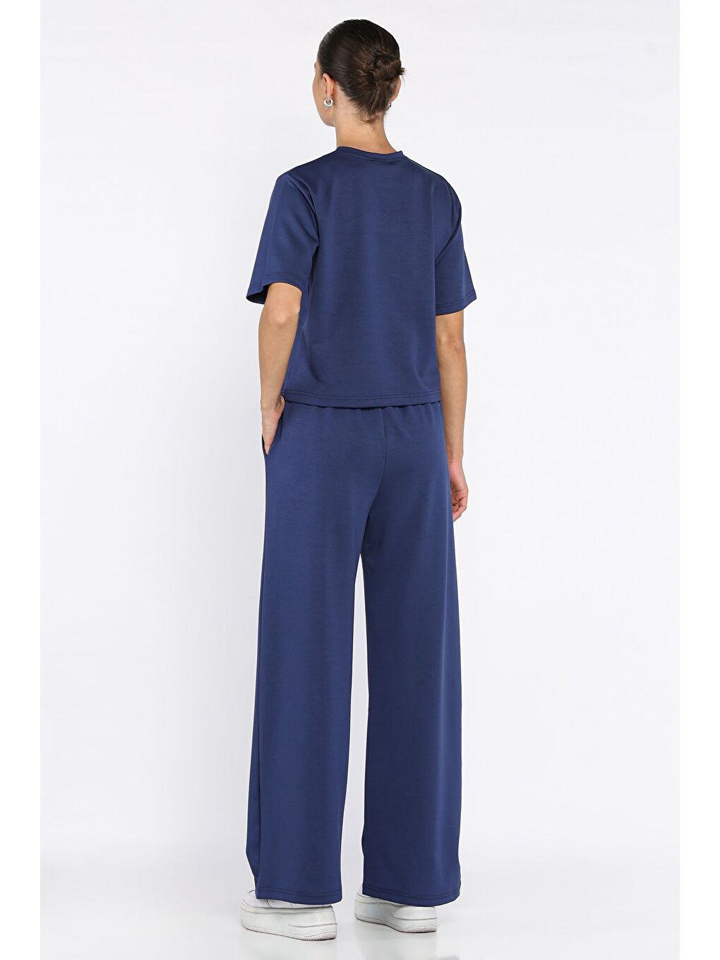 Lacivert Kadın Çimalı Palazzo Pantolon Tişört İkili Takım-2