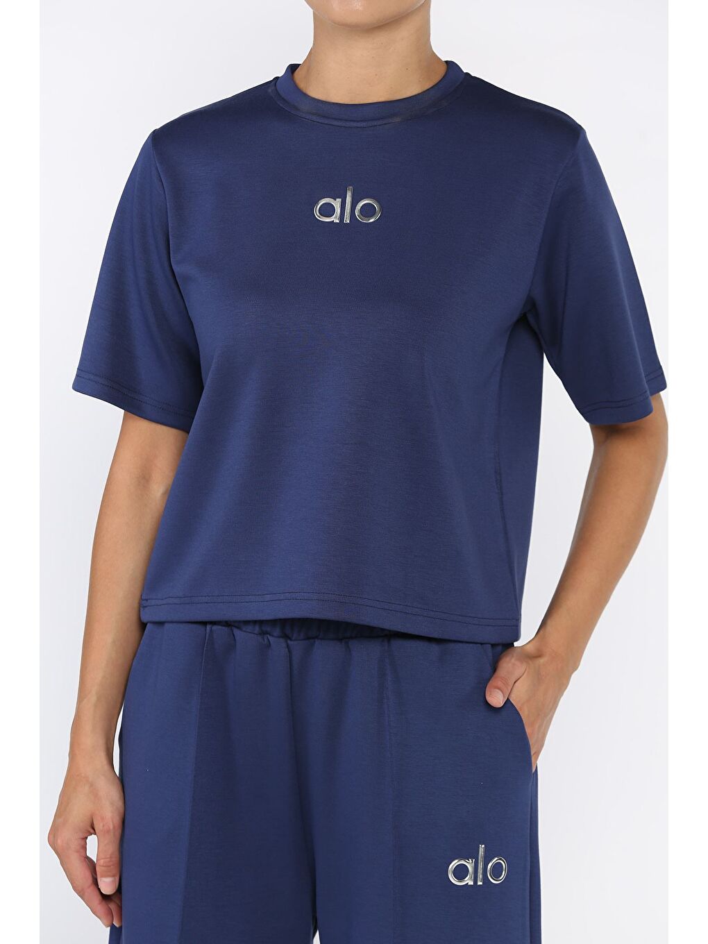 Lacivert Kadın Çimalı Palazzo Pantolon Tişört İkili Takım-3