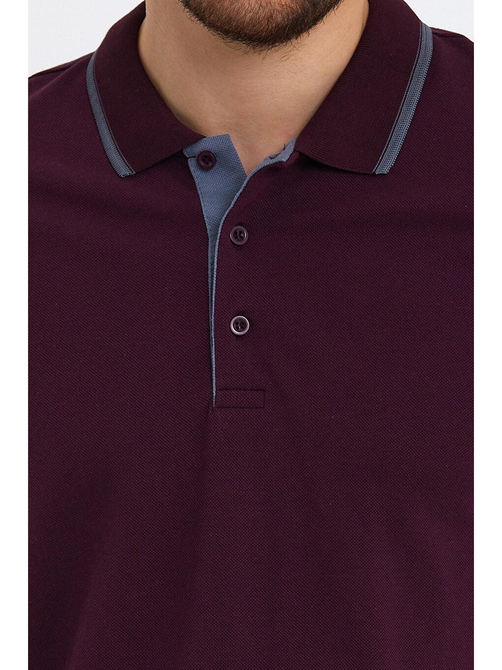 Bordo Erkek Polo Yaka Tişört Kol ve Yaka Çizgili-2