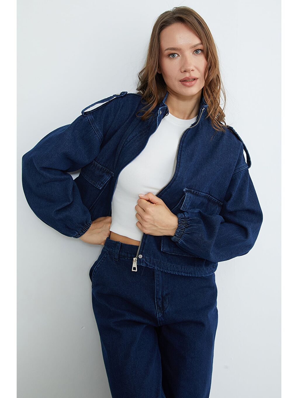 Lacivert Beli Stoperli Fermuarlı Jean 2 Li Takım-2