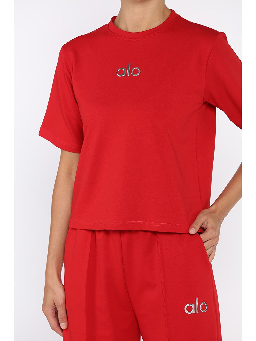 Kırmızı Kadın Çimalı Palazzo Pantolon Tişört İkili Takım-3