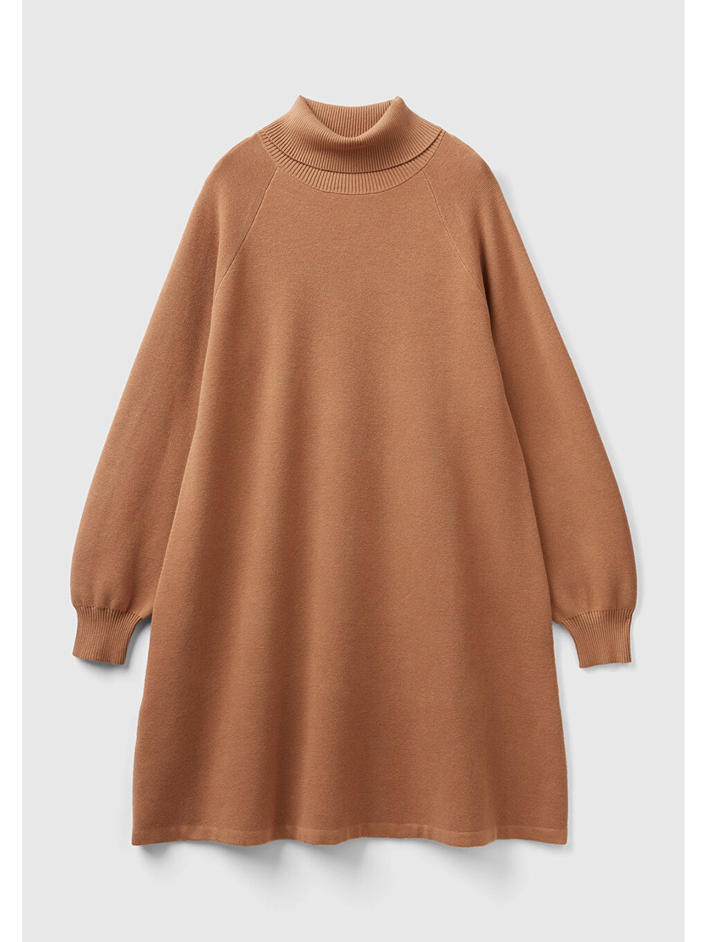 Kahverengi Kadın Taba Pamuk Karışımlı Balıkçı Yaka Diz Midi Elbise-1