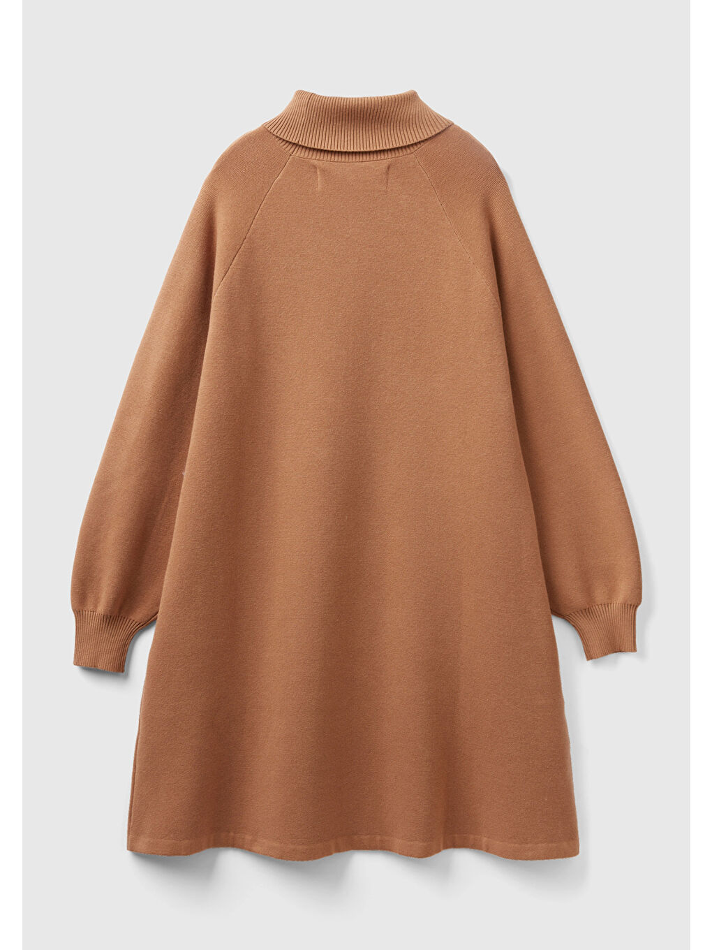 Kahverengi Kadın Taba Pamuk Karışımlı Balıkçı Yaka Diz Midi Elbise-3