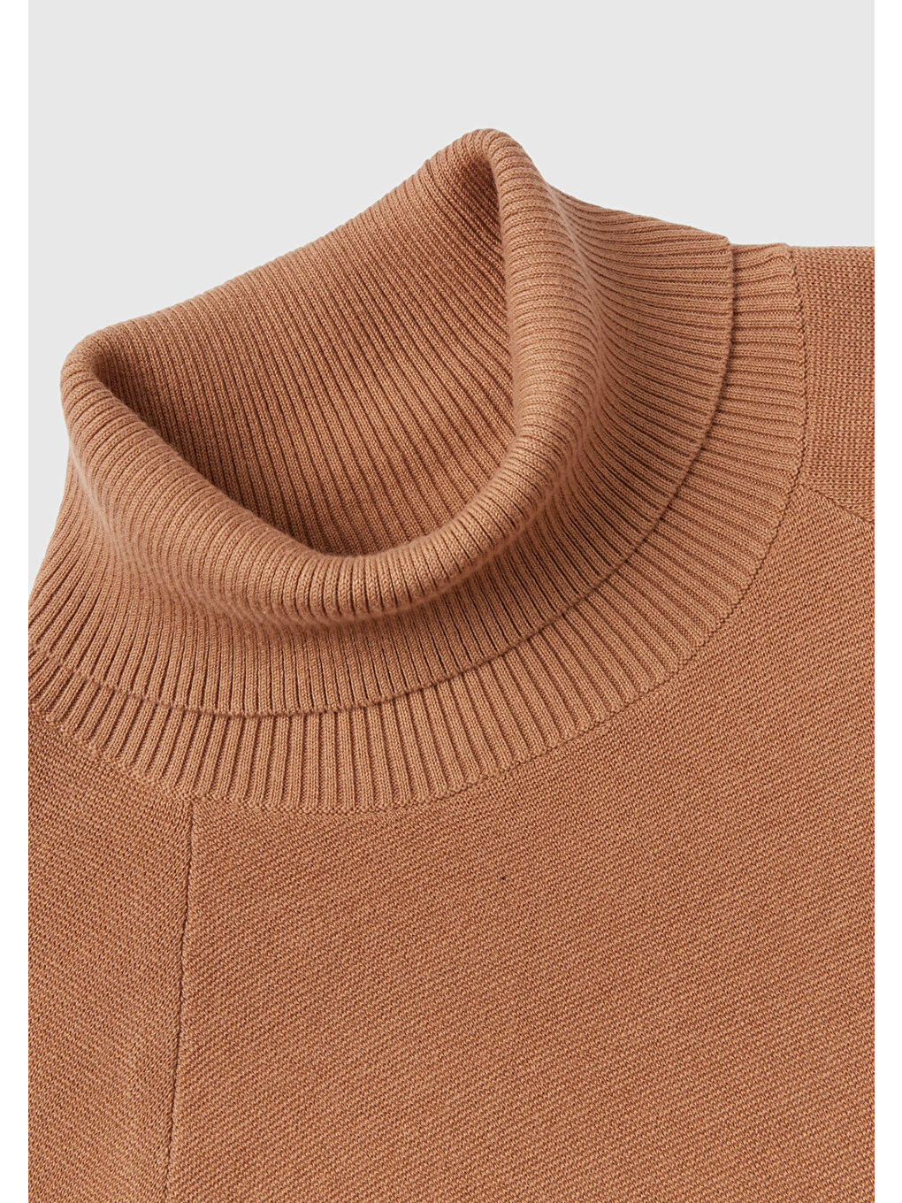 Kahverengi Kadın Taba Pamuk Karışımlı Balıkçı Yaka Diz Midi Elbise-5