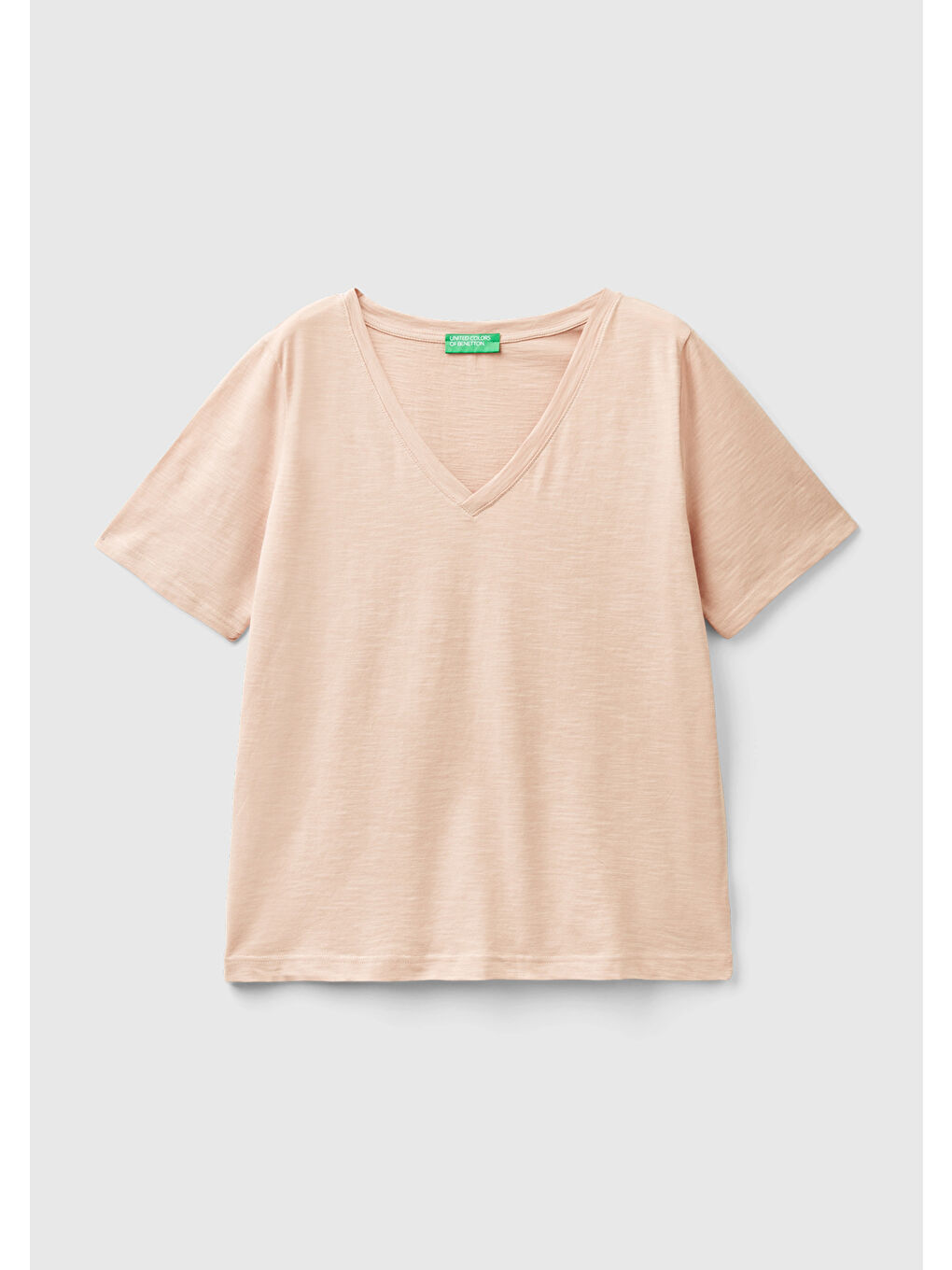 United Colors Of Benetton Pembe Kadın Pudra  100 Pamuk V Yaka Slub T Shirt - 1