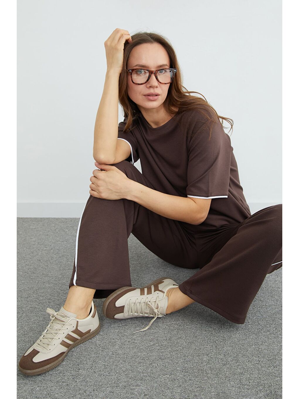 Kahverengi Biyeli Bisiklet Yaka Modal 2 Li Takım-1