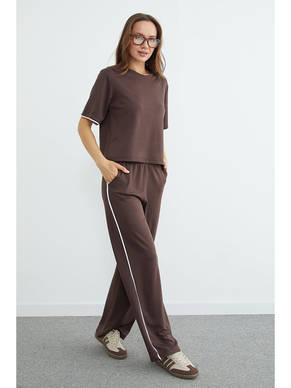 Kahverengi Biyeli Bisiklet Yaka Modal 2 Li Takım-2