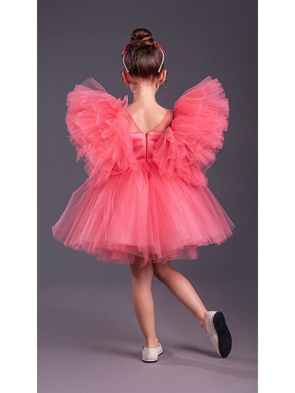 Kırmızı Tütü Etekli Kabarık Kollu Komotini Taçlı Kız Çocuk Abiye Elbise MNK0582-9