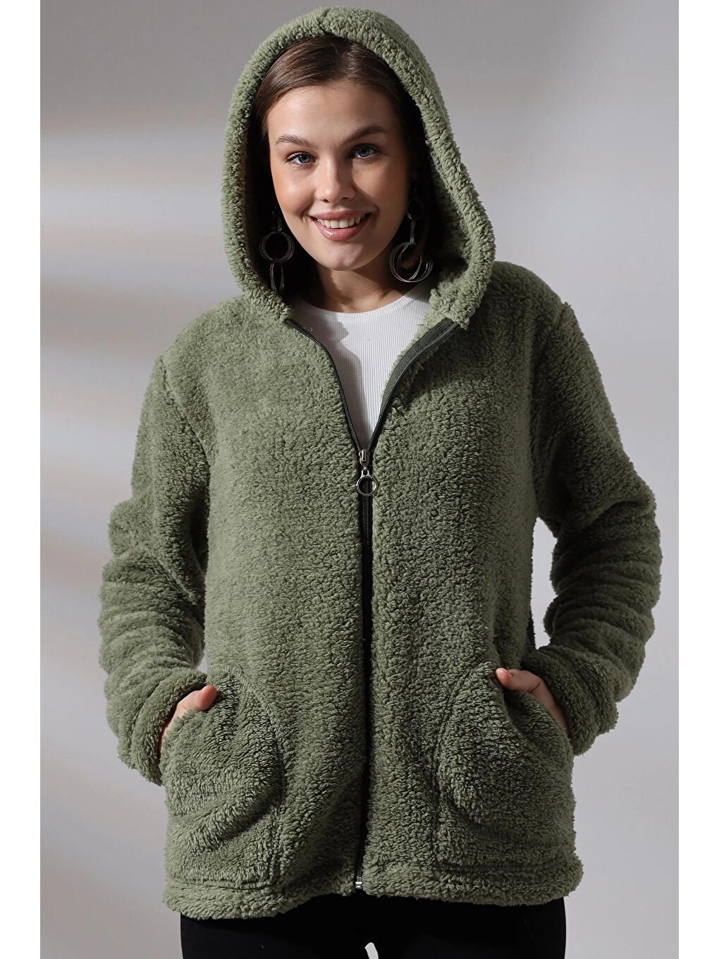 Yeşil Fermuarlı Polar Sweat