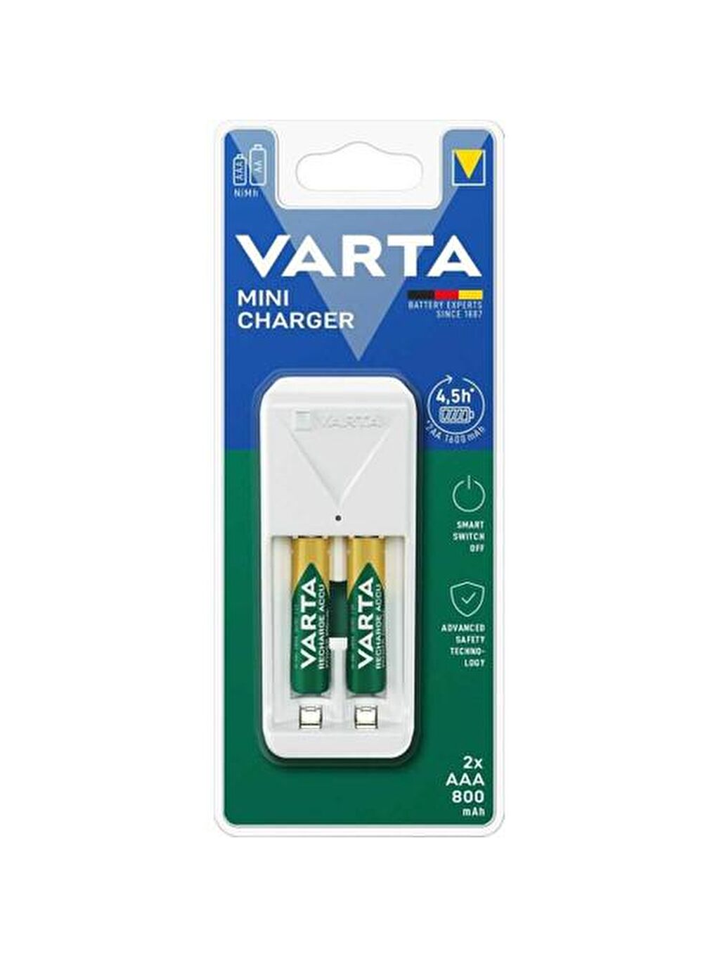 Varta Beyaz Mini Charger Şarj Cihazı + 2 Adet 800mAh AAA Şarj Edilebilir Pil