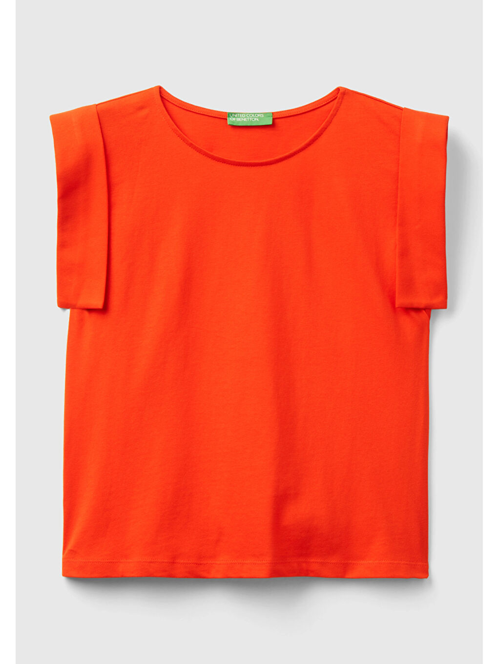 United Colors Of Benetton Kırmızı Kadın Nar Çiçeği %100 Pamuk Geniş ve Kıvrık Kollu Bisiklet Yaka T-Shirt - 1