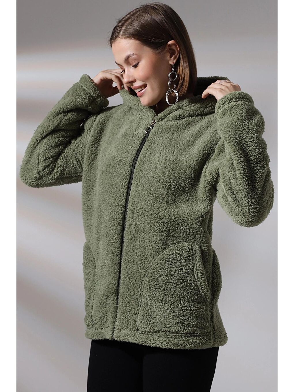 Yeşil Fermuarlı Polar Sweat-3