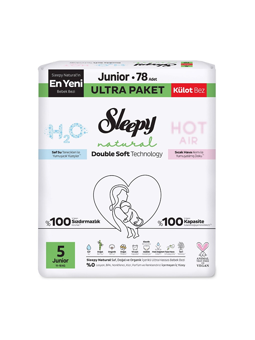 Natural Double Soft Ultra Paket Külot Bez 5 Numara Junior 78 Adet-1
