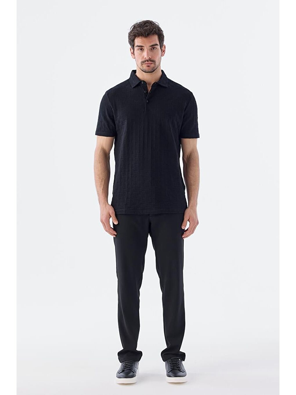 Siyah Slim Fit %100 Pamuk Polo Yaka T-Shirt-1