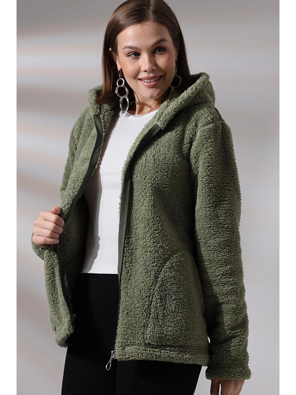 Yeşil Fermuarlı Polar Sweat-4