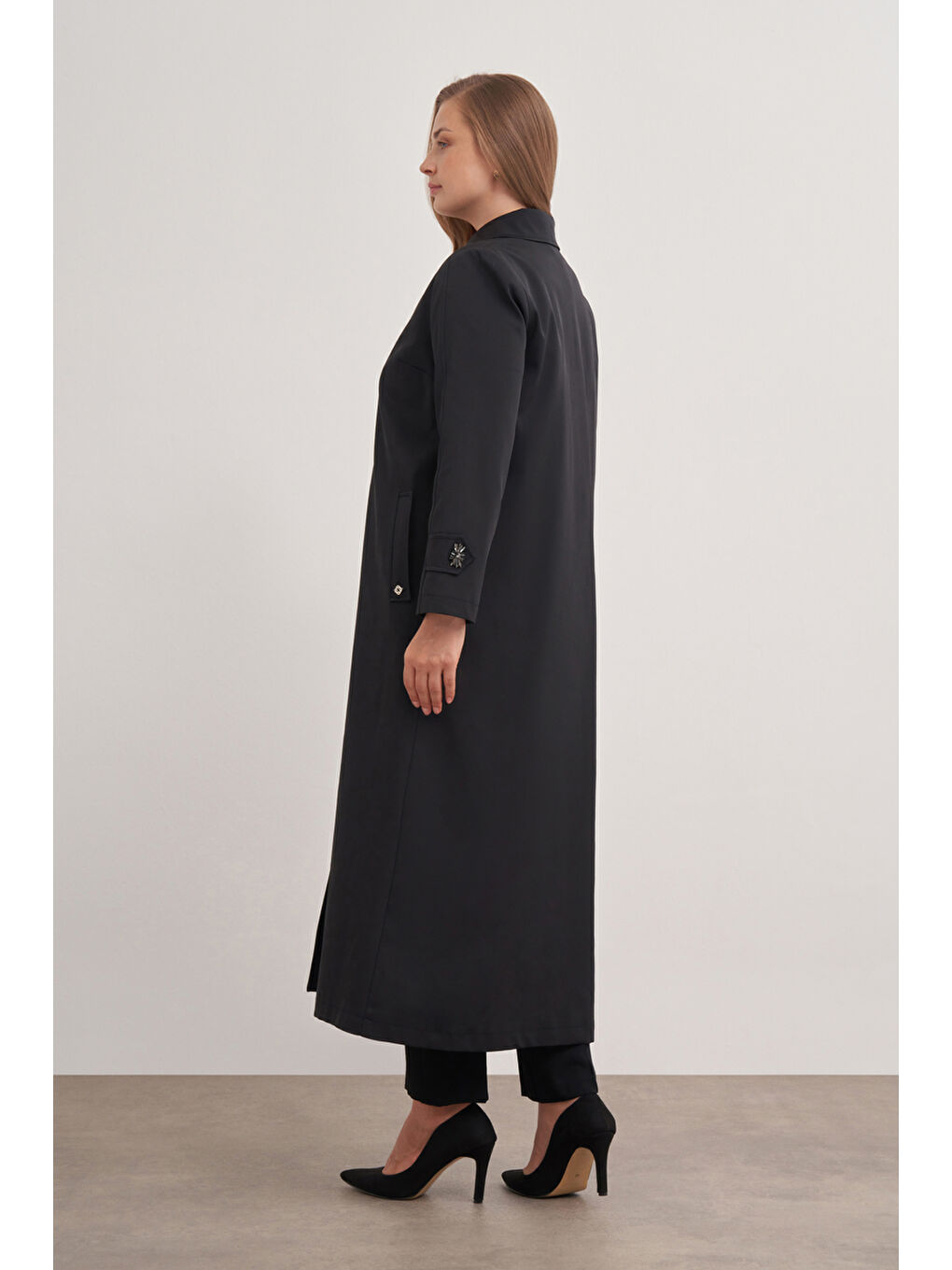 Siyah 7647112 Çan Kesim Trençkot-2