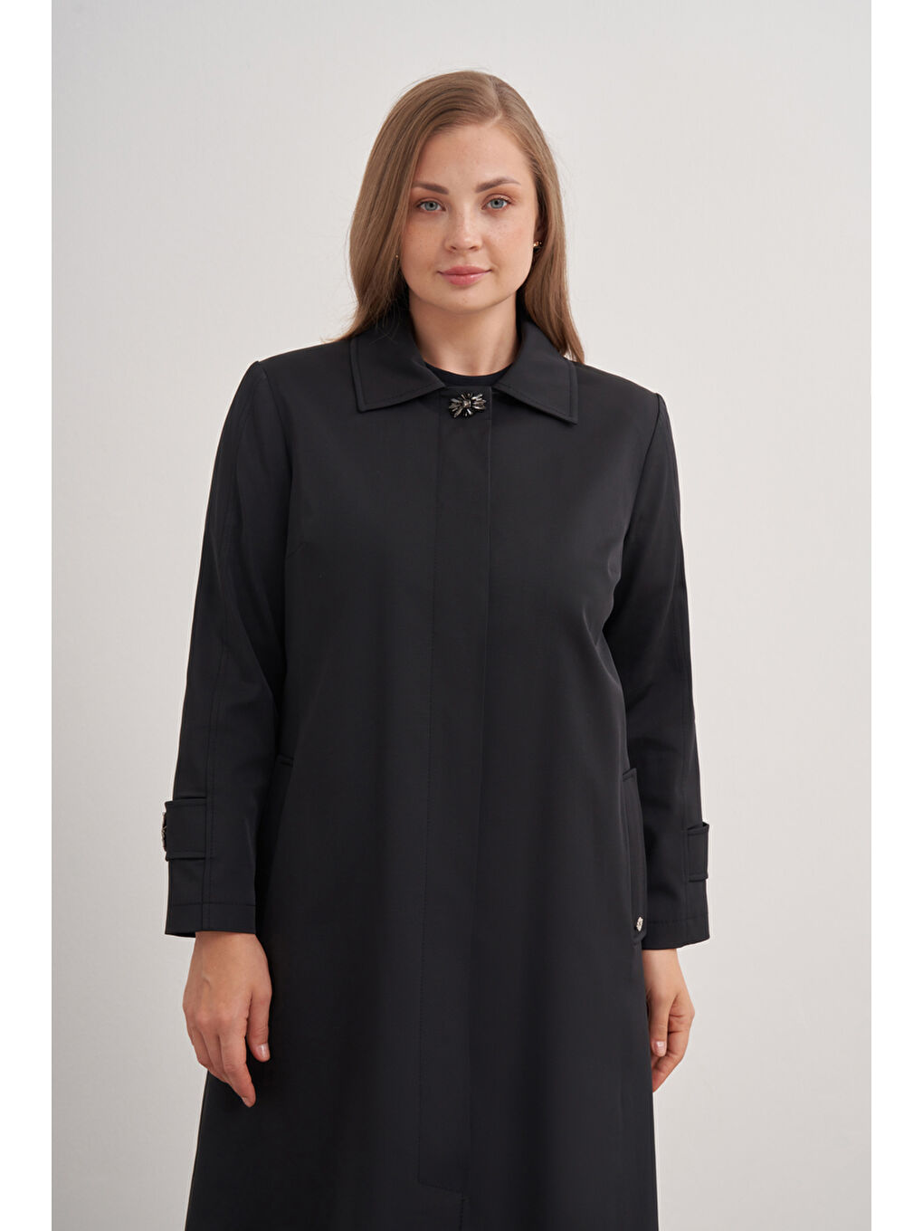 Siyah 7647112 Çan Kesim Trençkot-3