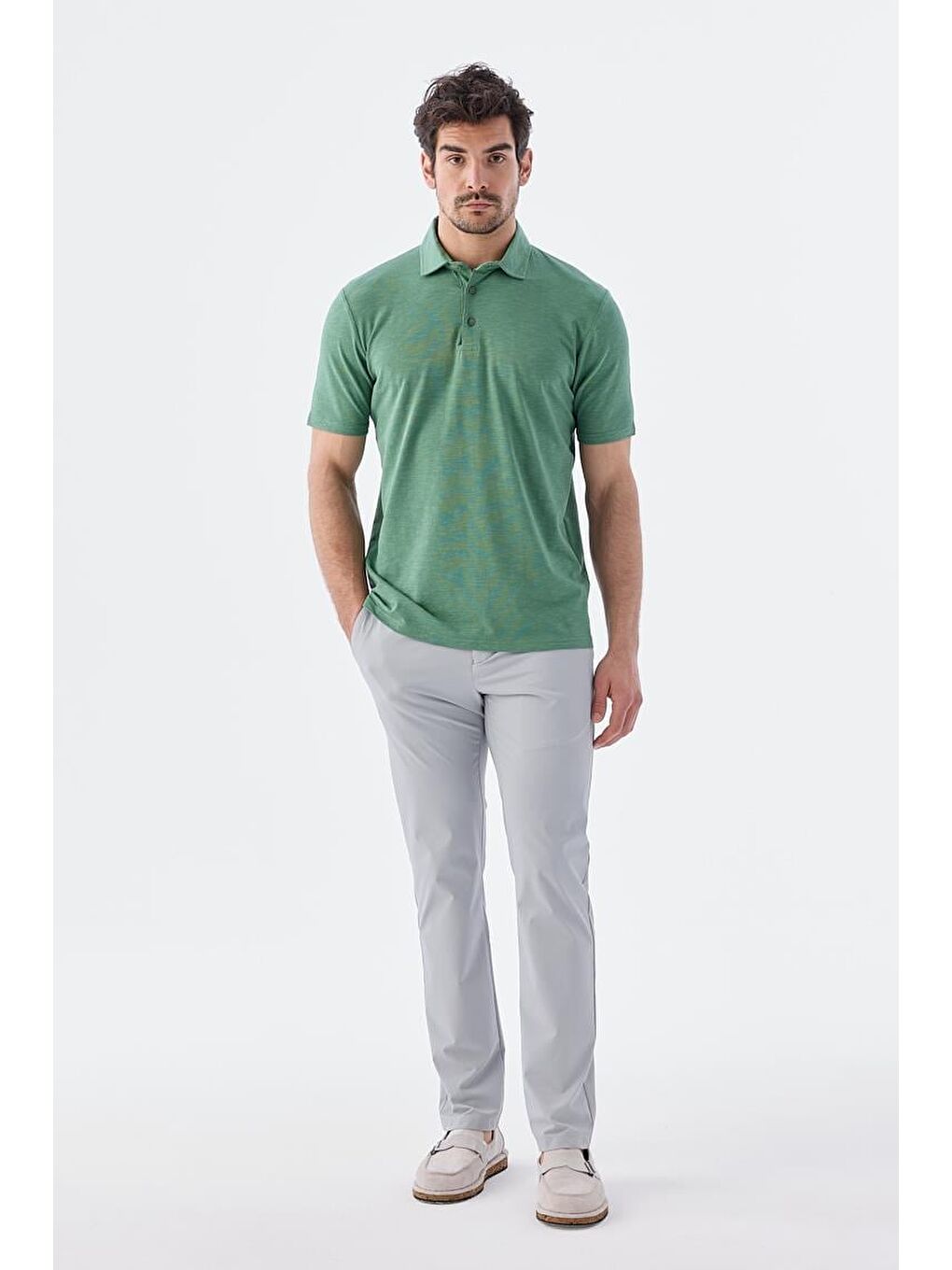Yeşil Düğme Detaylı Slim Fit Polo Yaka T-Shirt