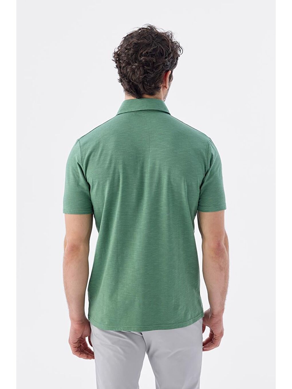 Yeşil Düğme Detaylı Slim Fit Polo Yaka T-Shirt-2