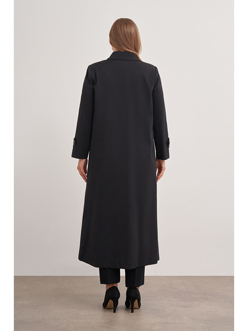 Siyah 7647112 Çan Kesim Trençkot-5