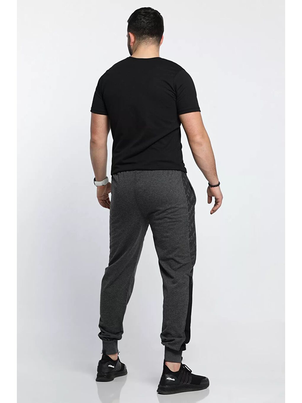 Antrasit Paça Ve Bel Lastikli Yan Desenli Şerit Detaylı Erkek Eşofman Altı-3