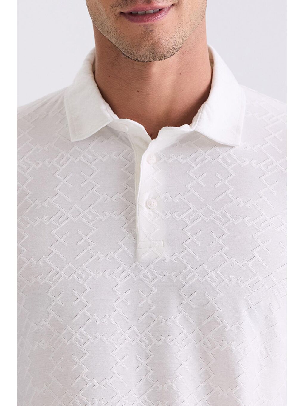 Ekru Slim Fit Desenli Polo Yaka T-Shirt-2