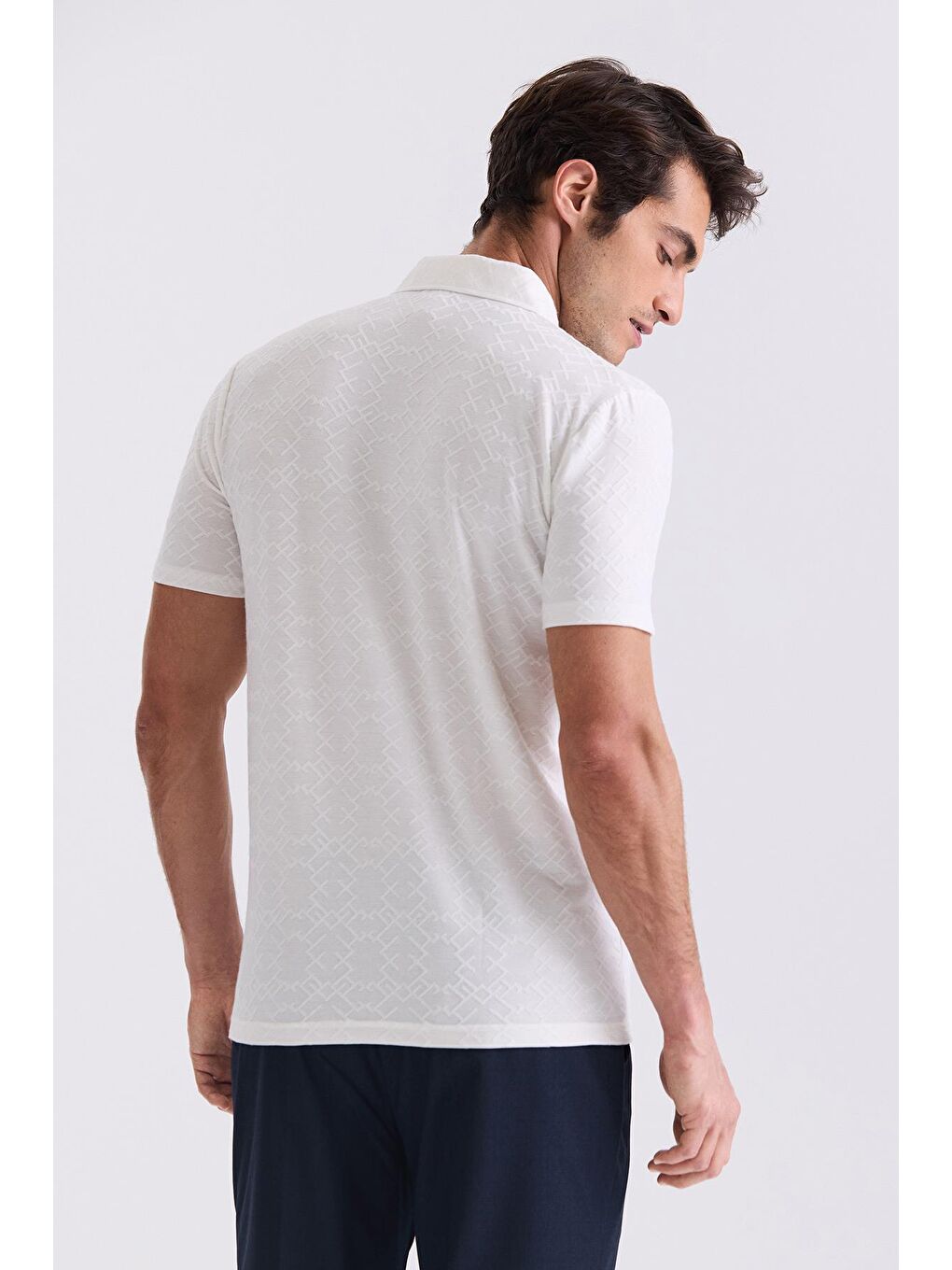 Ekru Slim Fit Desenli Polo Yaka T-Shirt-3