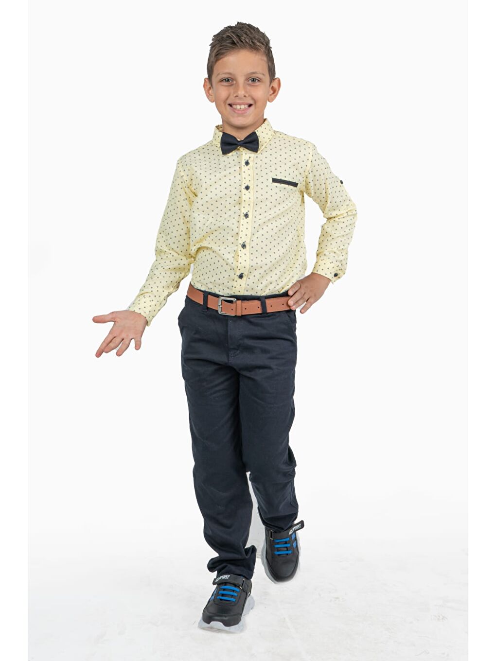 Sarı Baskılı Oxford Erkek Çocuk Gömlekli Takım MNK0322A-1