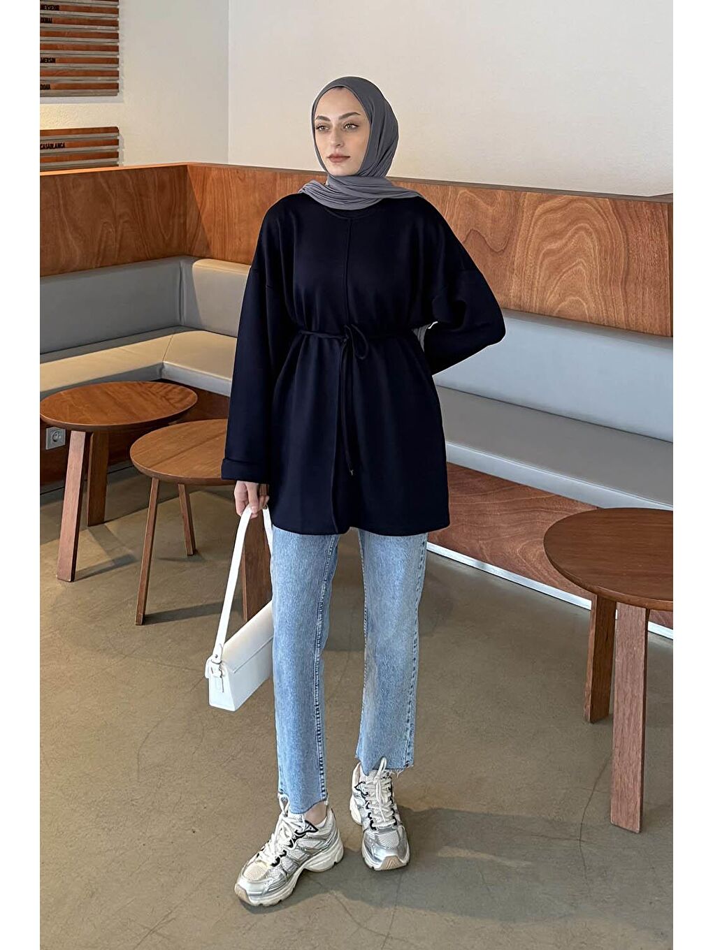 Bağlama Detaylı Sweat Lacivert