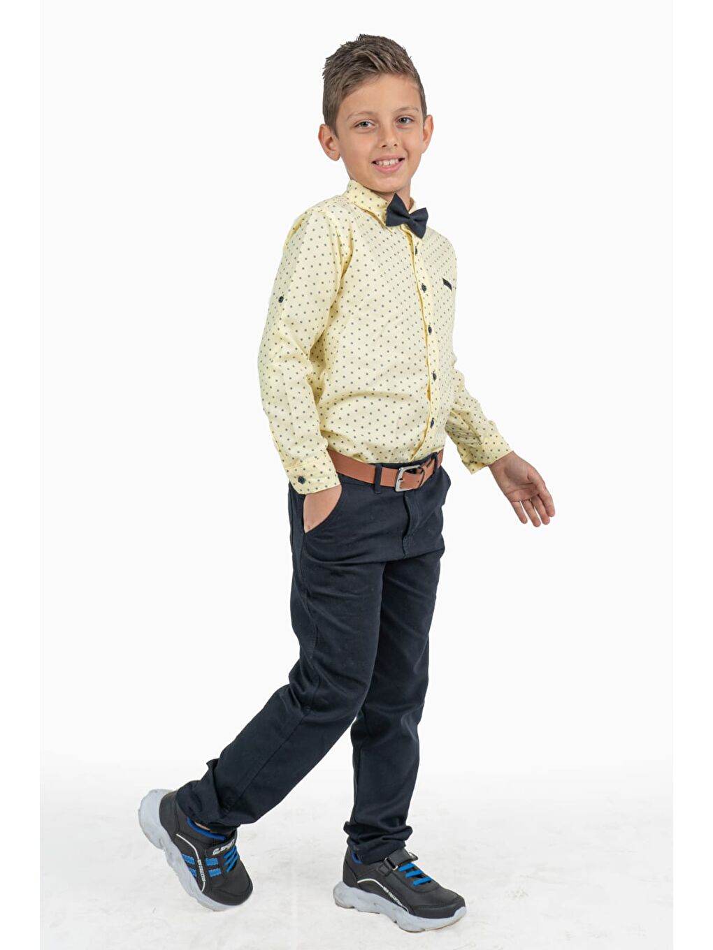 Sarı Baskılı Oxford Erkek Çocuk Gömlekli Takım MNK0322A-2