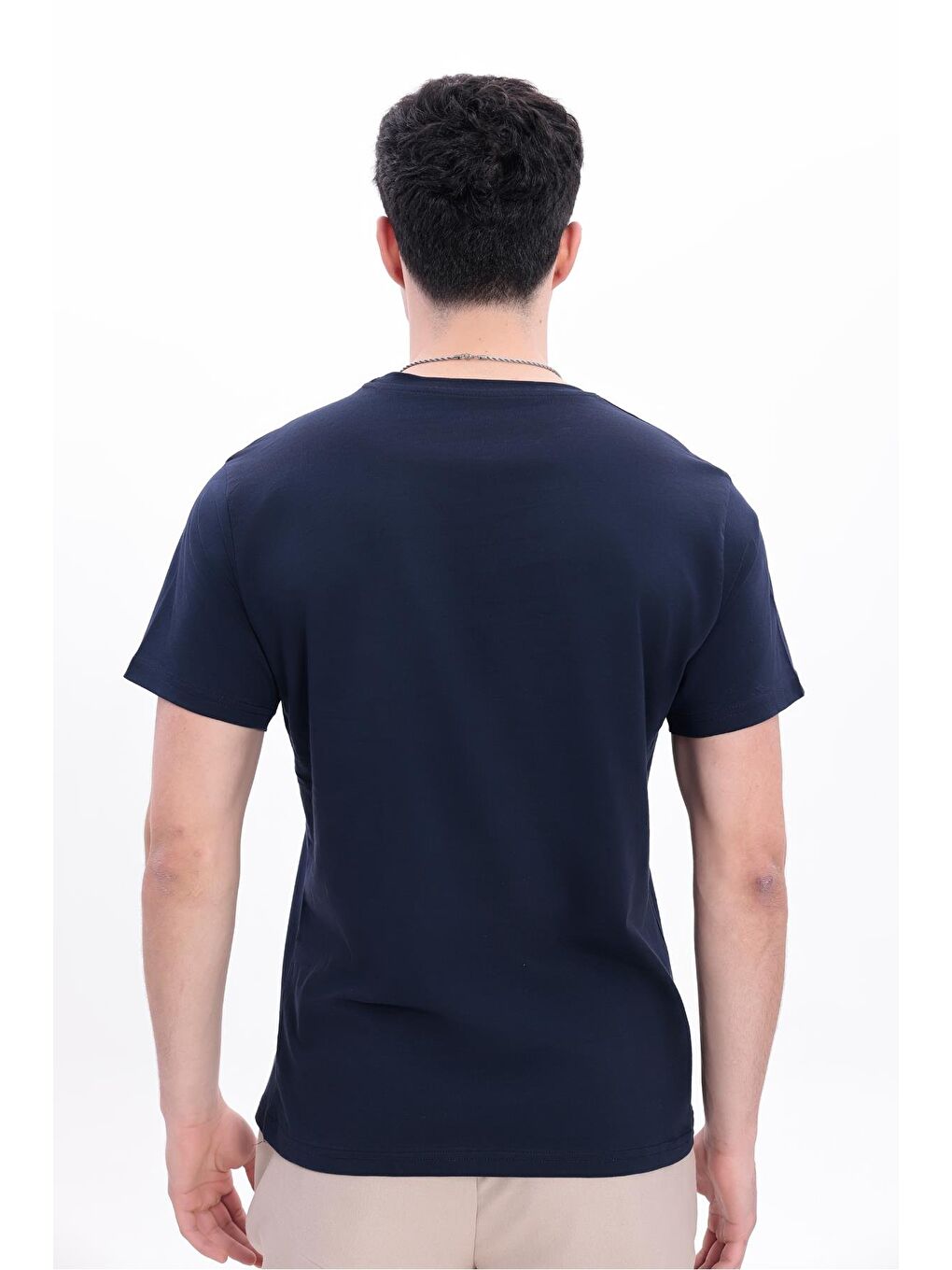 Lacivert Erkek/Unisex Bisiklet Yaka Basic Tişört %100 Pamuk - 371-6