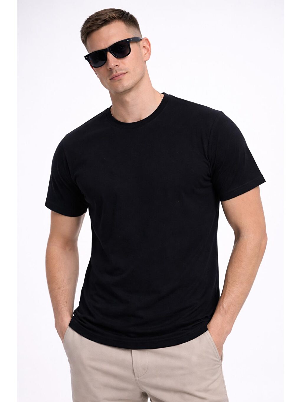 Siyah Erkek/Unisex Bisiklet Yaka Basic Tişört %100 Pamuk - 371