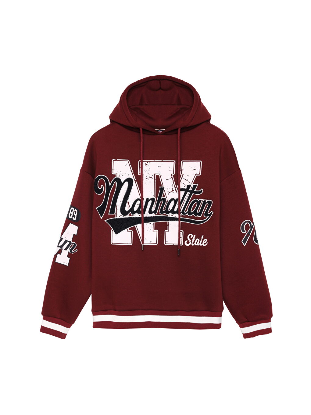 QUZU Bordo Baskı Detaylı Kapüşonlu Sweatshirt Bordo