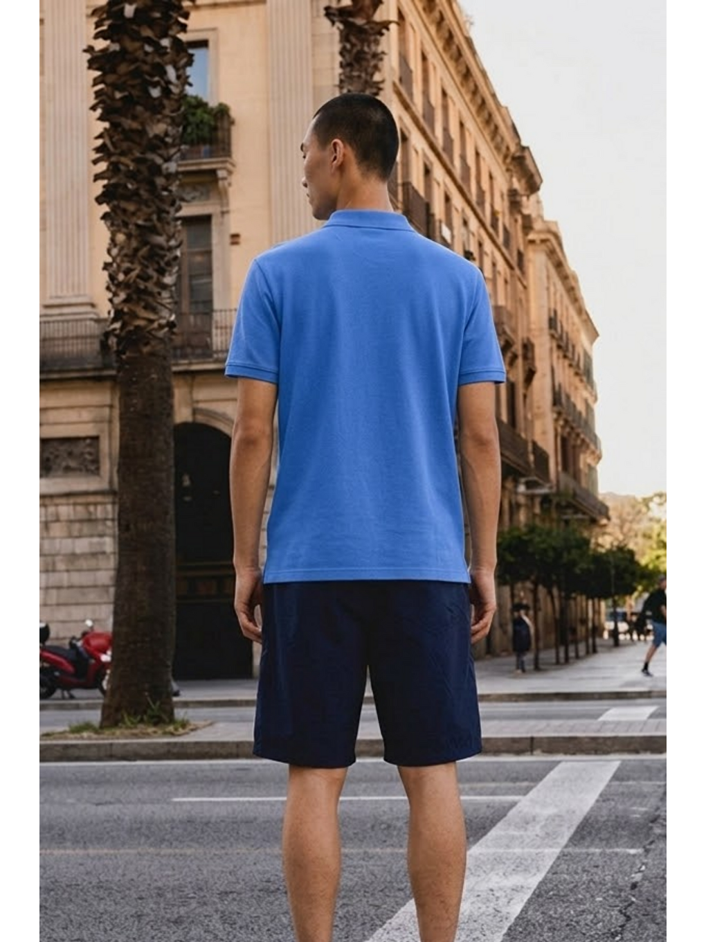 Erkek Basic Bol Açık Mavi Polo Yaka Tişört-2
