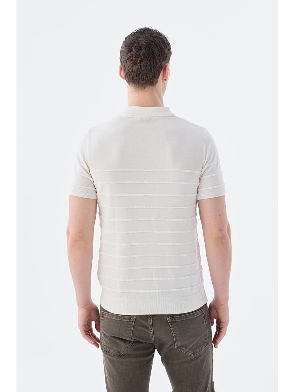 Ekru Slim Fit Düğmeli Polo Yaka T-Shirt-3