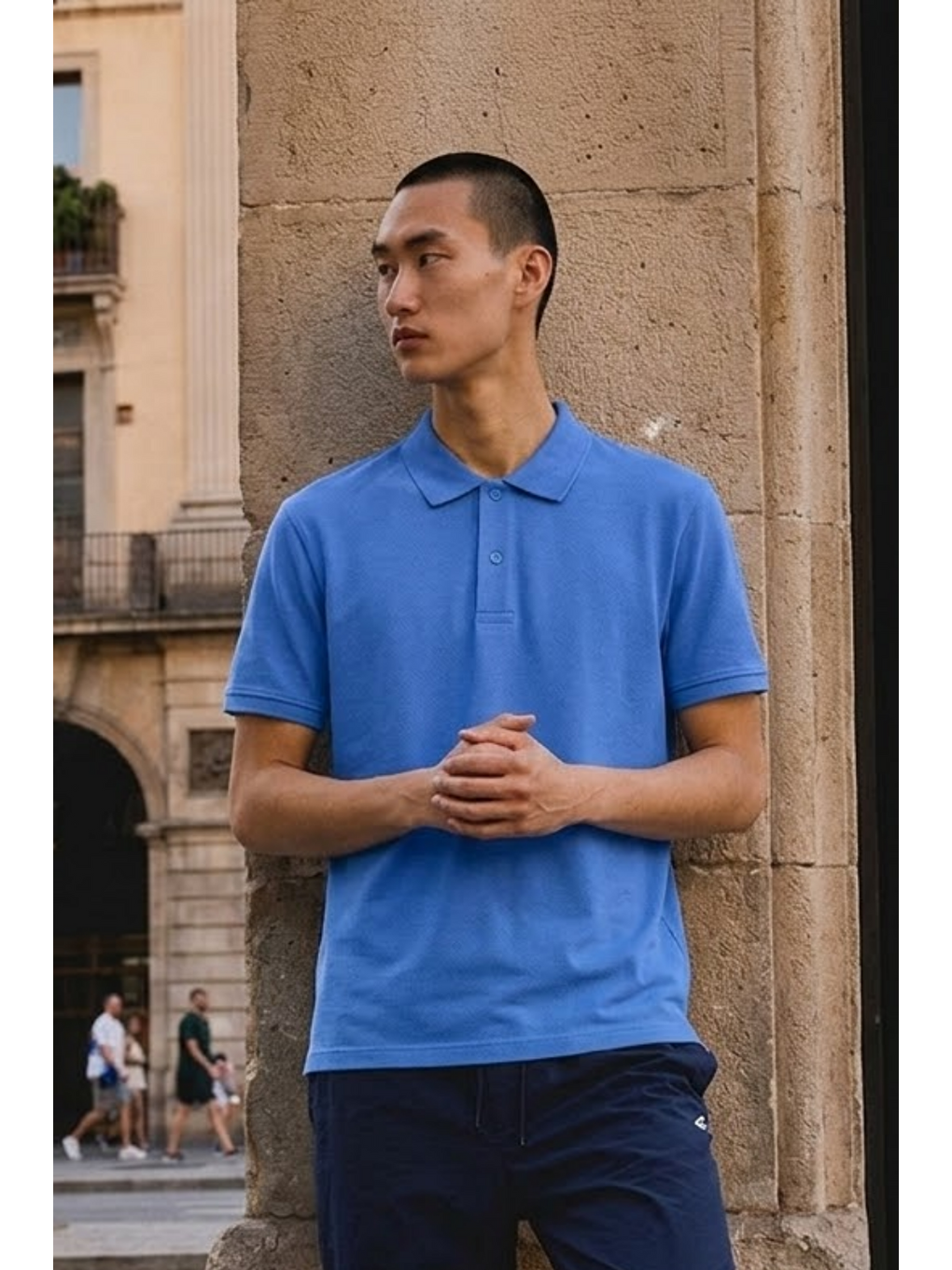 Erkek Basic Bol Açık Mavi Polo Yaka Tişört-4