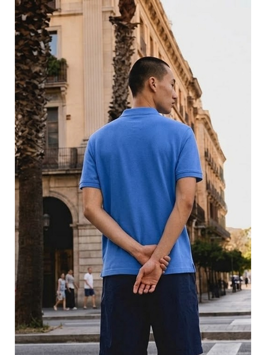 Erkek Basic Bol Açık Mavi Polo Yaka Tişört-5