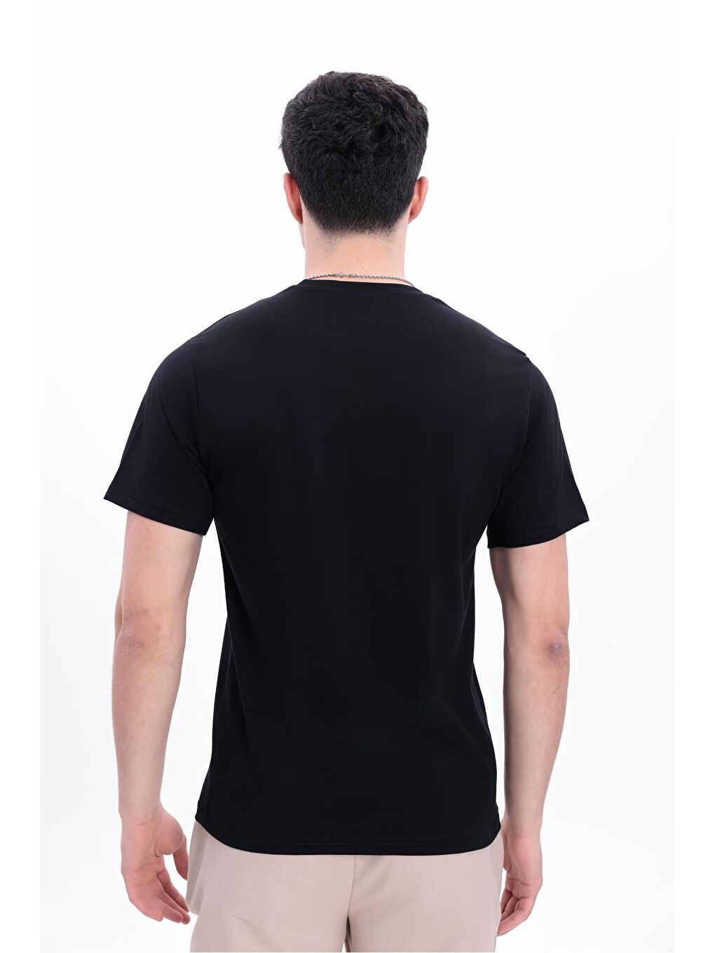 Siyah Erkek/Unisex Bisiklet Yaka Basic Tişört %100 Pamuk - 371-7