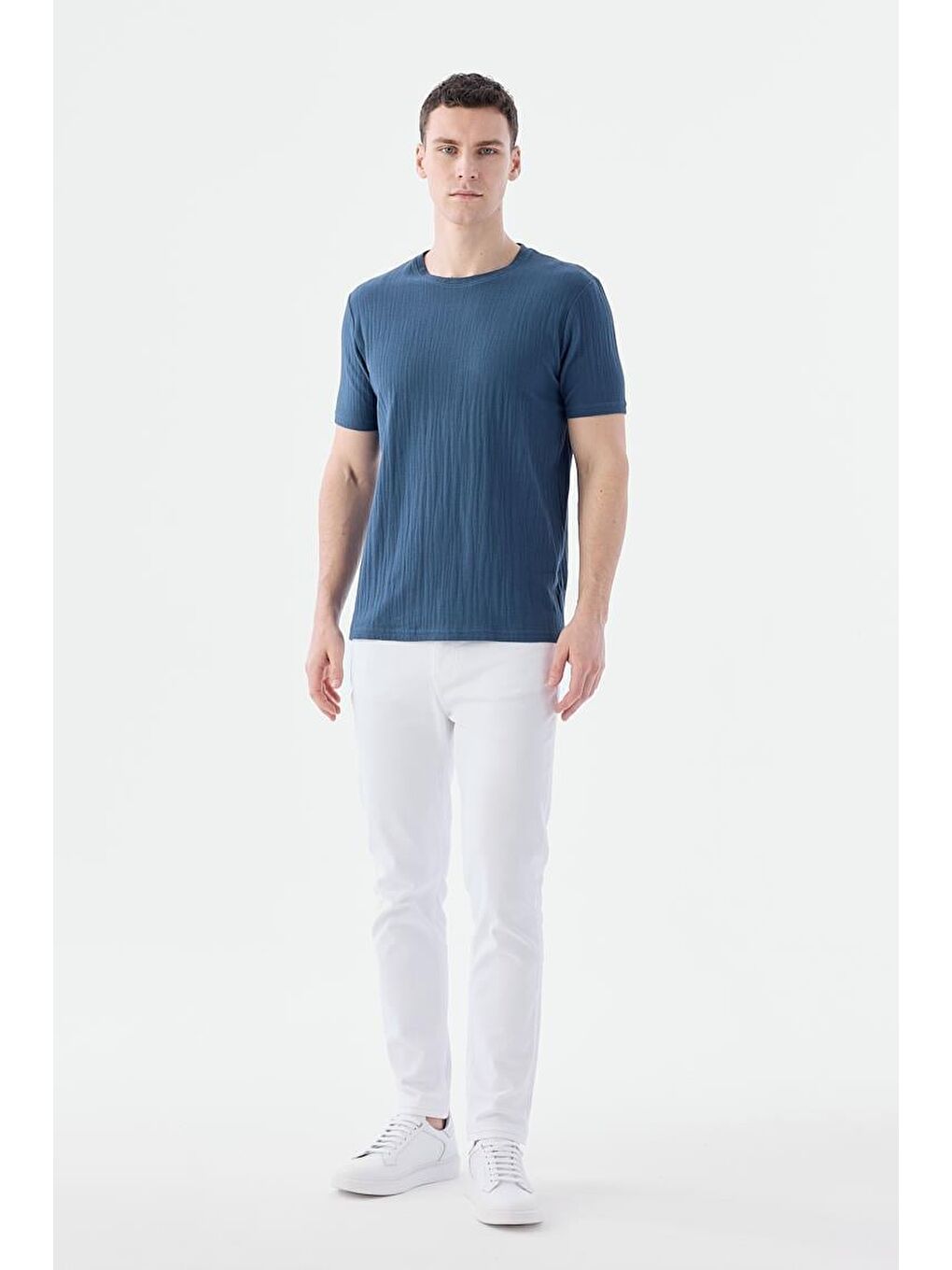 Lacivert Slim Fit Bisiklet Yaka T-Shirt-1