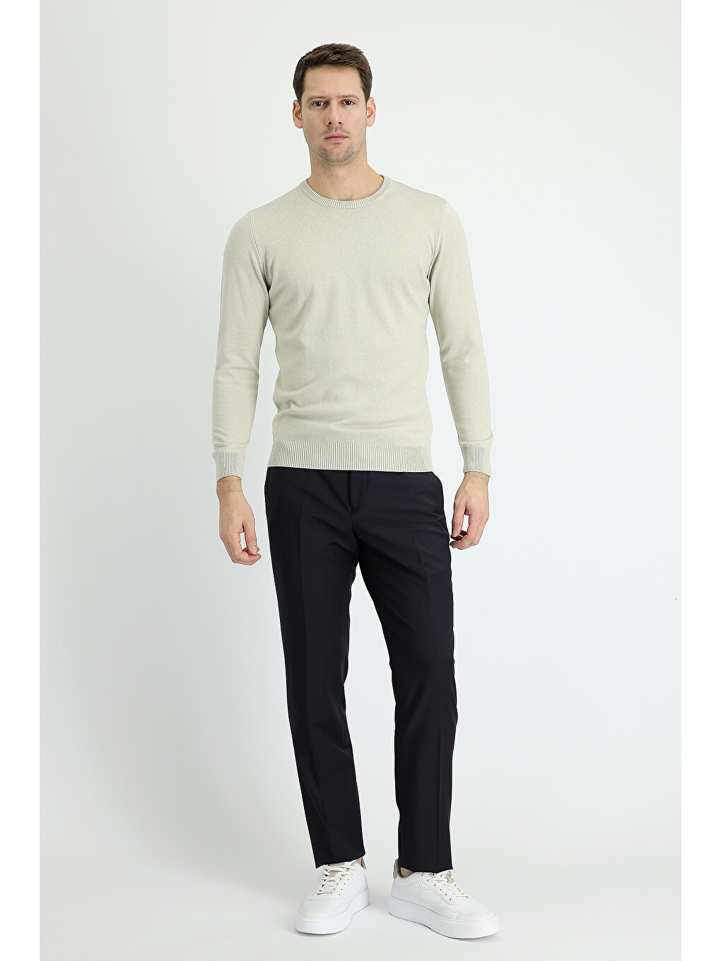 Siyah Slim Fit Dar Kesim Yünlü Klasik Kumaş Pantolon
