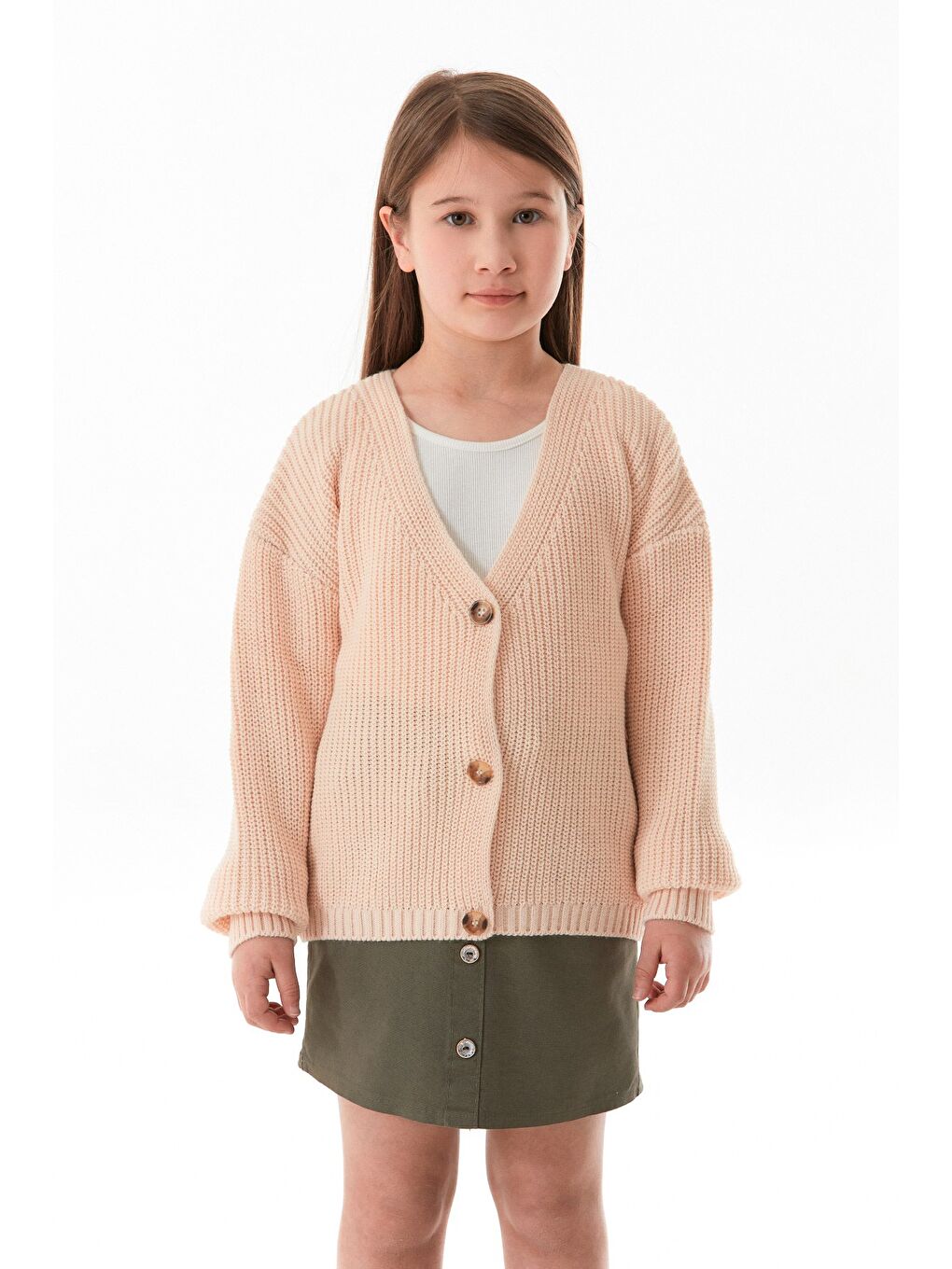 Pembe Düğmeli Kız Çocuk Triko Hırka-1