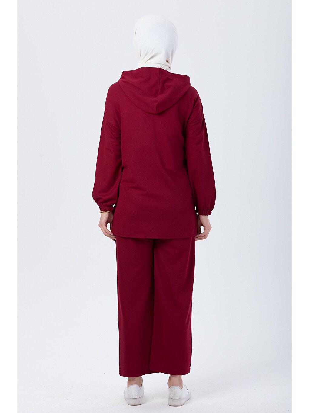 Kapüşonlu Yaka Kadın Bordo Tunik Pantolon - 13078-4