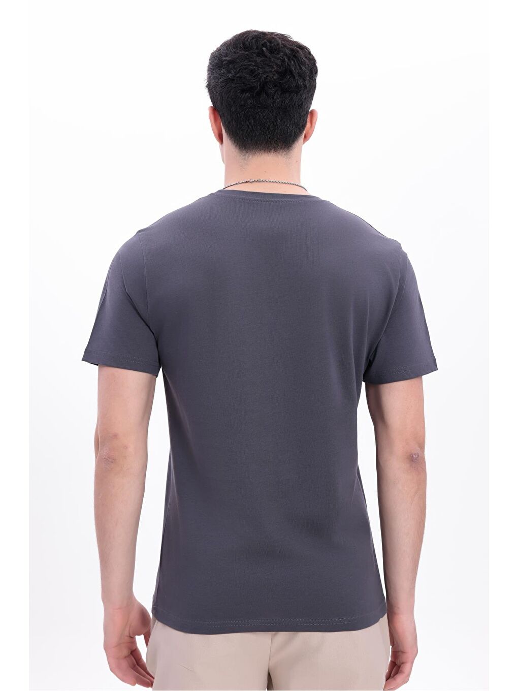 Antrasit Erkek/Unisex Bisiklet Yaka Basic Tişört %100 Pamuk - 371-6