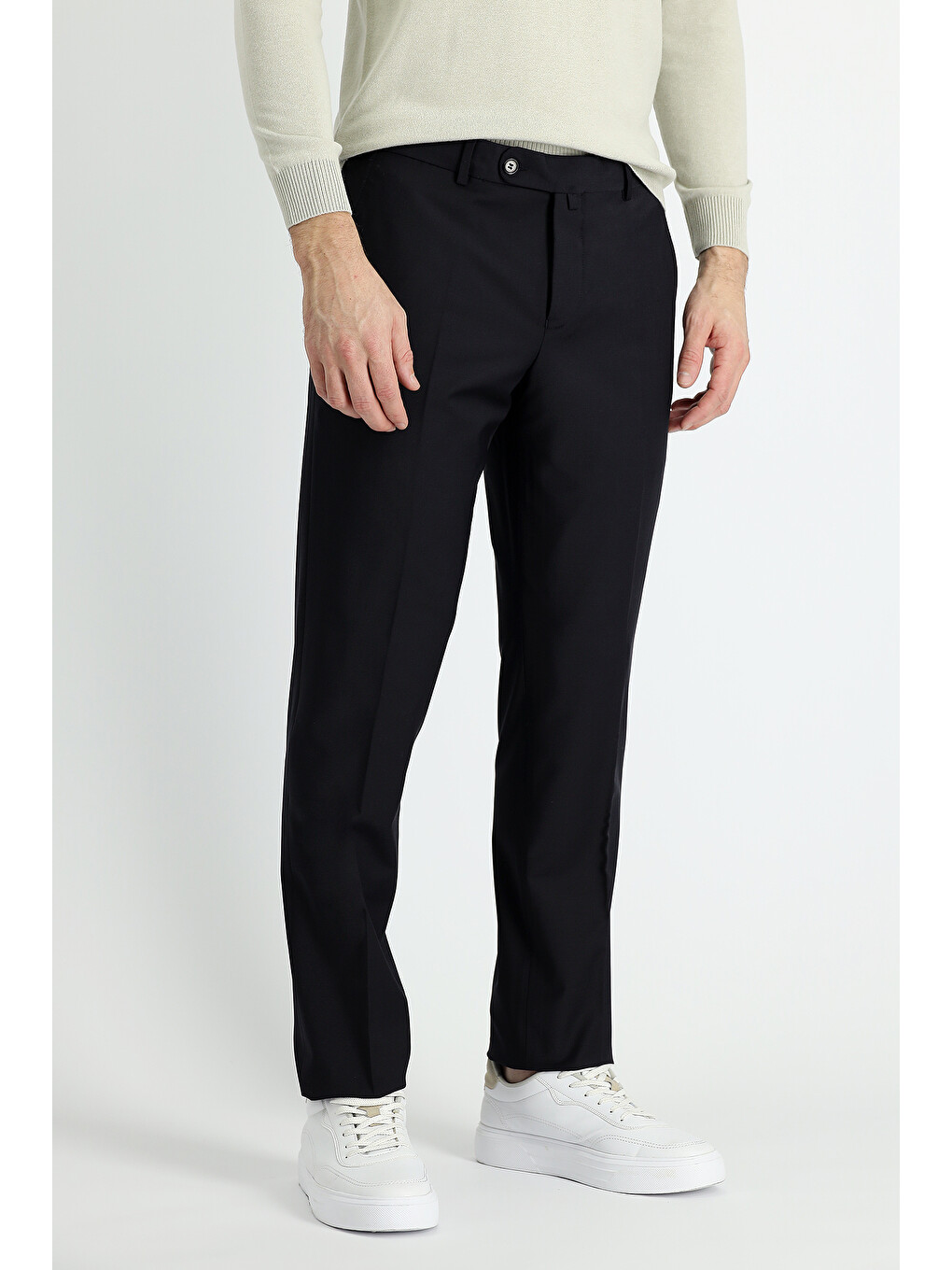 Siyah Slim Fit Dar Kesim Yünlü Klasik Kumaş Pantolon-1